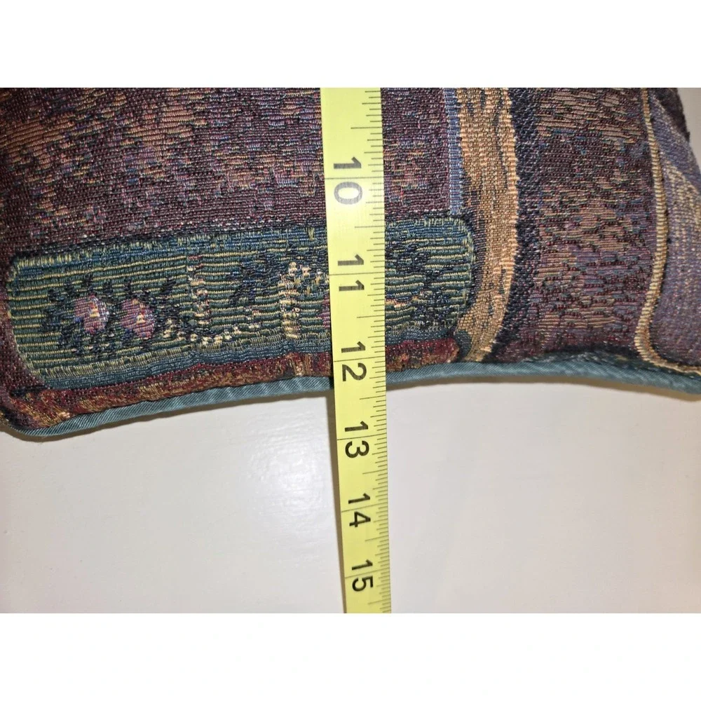 Beautiful‎ Tapestry Throw Pillow~Multicolored Library Theme~solid green backing